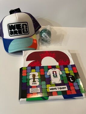 FiFA 2026 We Are 2 Multicolor Trucker Hat & White T‑Shirt Bundle
